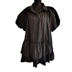 &Merci Black Tiered Ruffled Mini Dress Size Small Puff Sleeve Collared Style